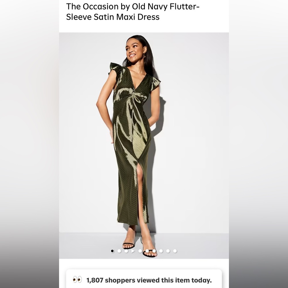NWT Old Navy Olive Satin Flutter-Sleeve Dress